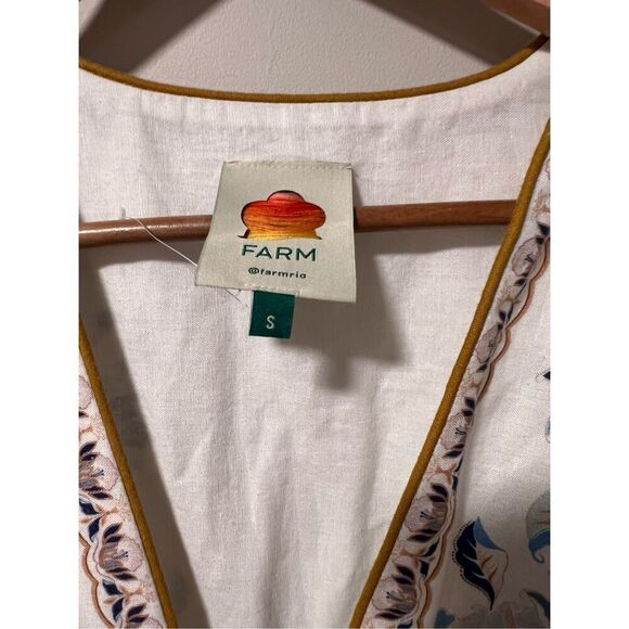 FARM Rio Women's White Blue Mystic Lotus Print Linen Blend Maxi Dress Small NWOT - Picture 10 of 16